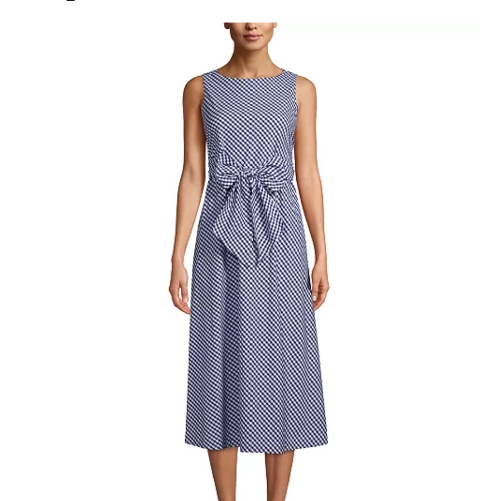 Gingham blue White Checkered Midi A line bow 10 cotton fisherman core cottage
